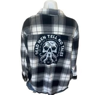 Pirates of the Caribbean Plaid Flannel Shirt LARGE Oversized Unique Davy Jones